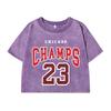 Women Cotton Washed T-Shirts Fashion Regular Fit O-Neck Crop Tops Chicago Champs 23 Printing Short Sleeve Clothes