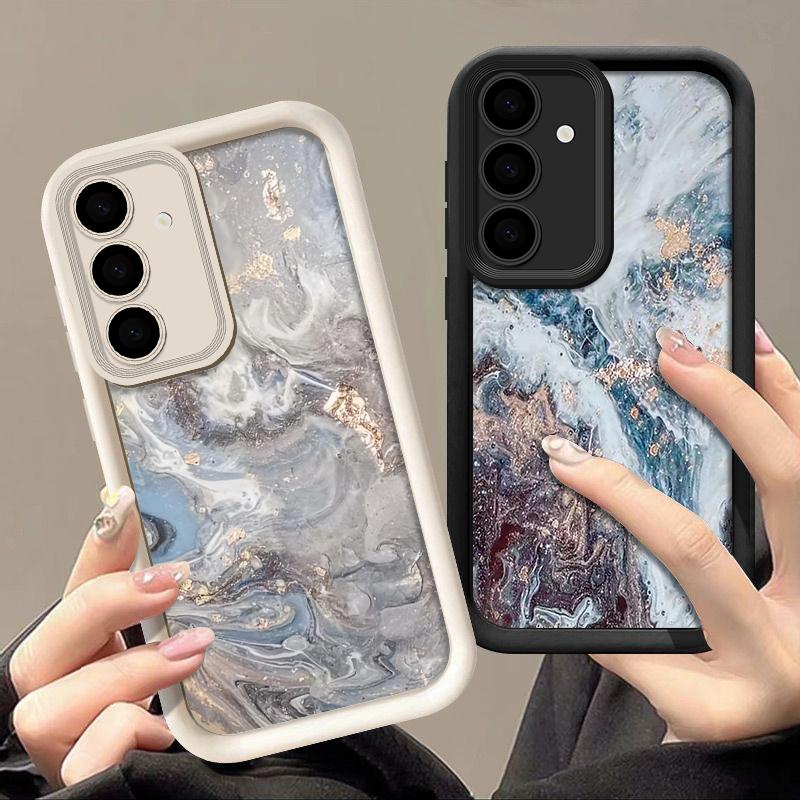 Sea Wave Pattern Shockproof Case For Samsung S24 FE S23 Ultra S22 S21 A16 A55 A15 A35 A54 A25 A34 A14 TPU Lens Protection Soft Matte Phone Cover