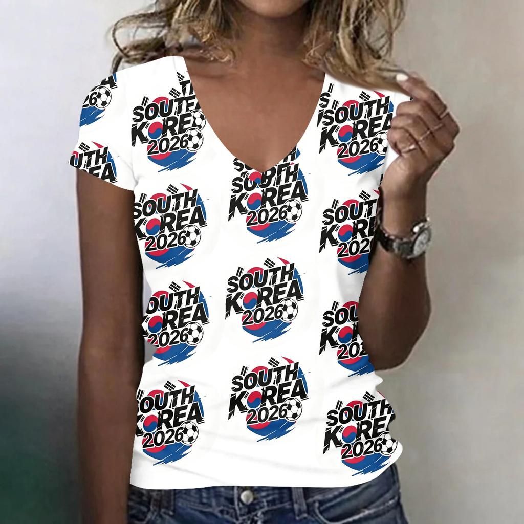 Women's V Neck Short Sleeve Lightweight Summer Top Printed Casual Loose Fit T Shirt for Outdoor Activities and Daily Wear