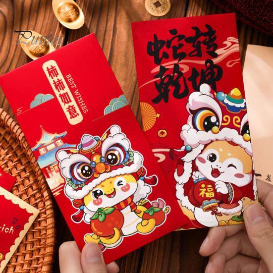 6 buc. Plicuri roșii Anul șarpelui 2025 Anul Nou Chinezesc Geanta cu bani norocos Buzunar roșu cu zodiac din desene animate pentru sărbătoarea Festivalului de primăvară