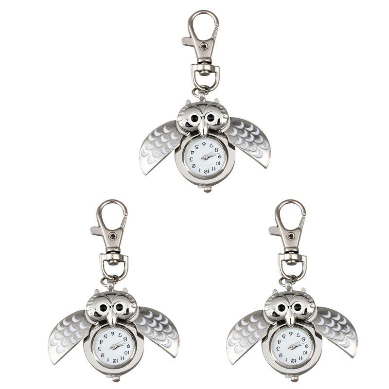 A95D-3X Owl Pocket Watch With Key Chain 40 X 25 Mm Silver серебро белый