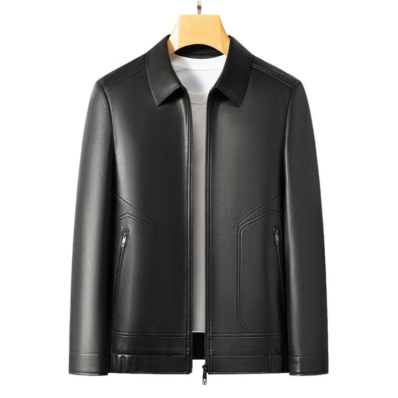 ROMON Men's Faux Leather Lapel Jacket