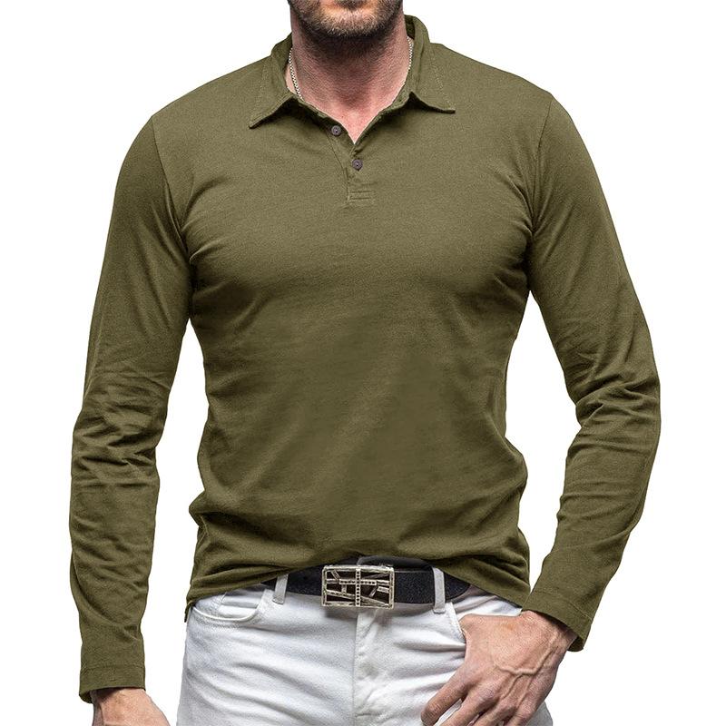 Herren T-Shirt mit Reverskragen für Herbst und Winter, einfarbig, Baumwolle, langärmliges Poloshirt