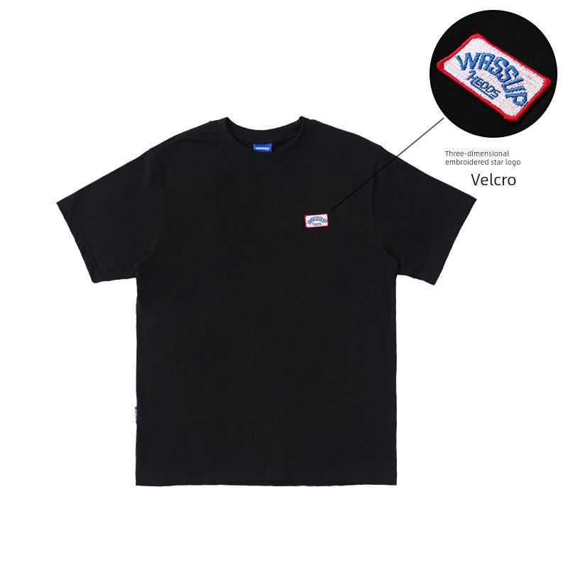 Wassup Solid Color Logo Embroidered Short-Sleeve Summer Loose Casual Versatile Couple Half-Sleeve Chinese Trendy Brand T-Shirt