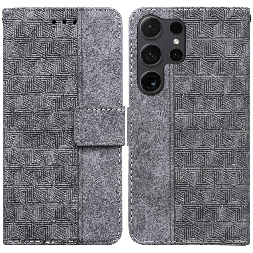For Samsung Galaxy S26 Ultra Case Geometry Pattern Leather Wallet Phone Cover with Wrist Strap