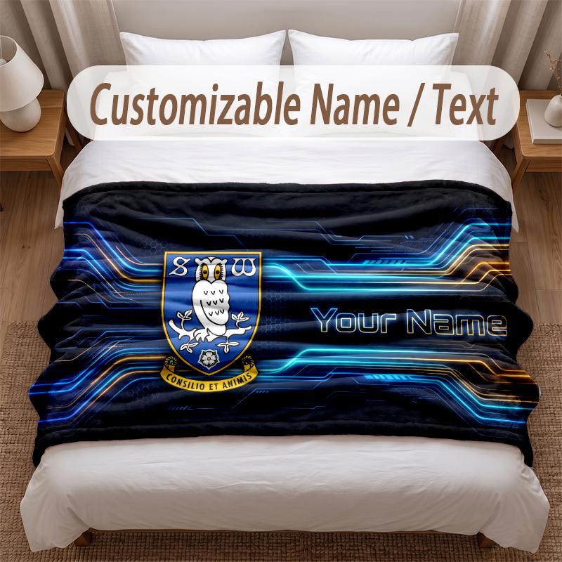 Sheffield Wednesday FC Printed Flannel Blanket Custom Name Text Soft Warm Throw For Bedroom Holiday Gift