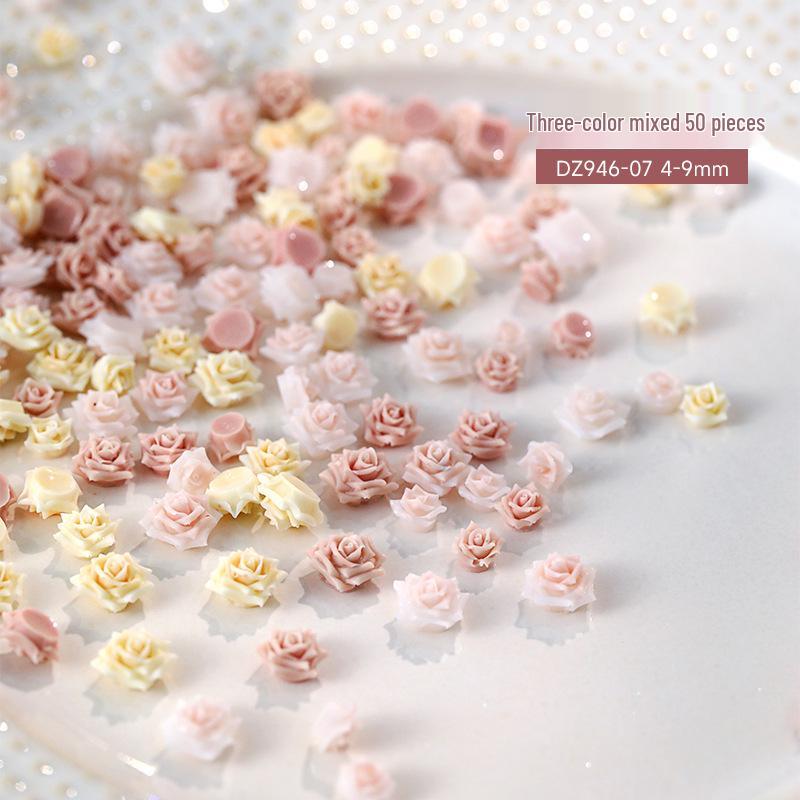 3D Soft Rose Nail Art Jewelry: Exquisite Light Pink Flower Resin Carvings