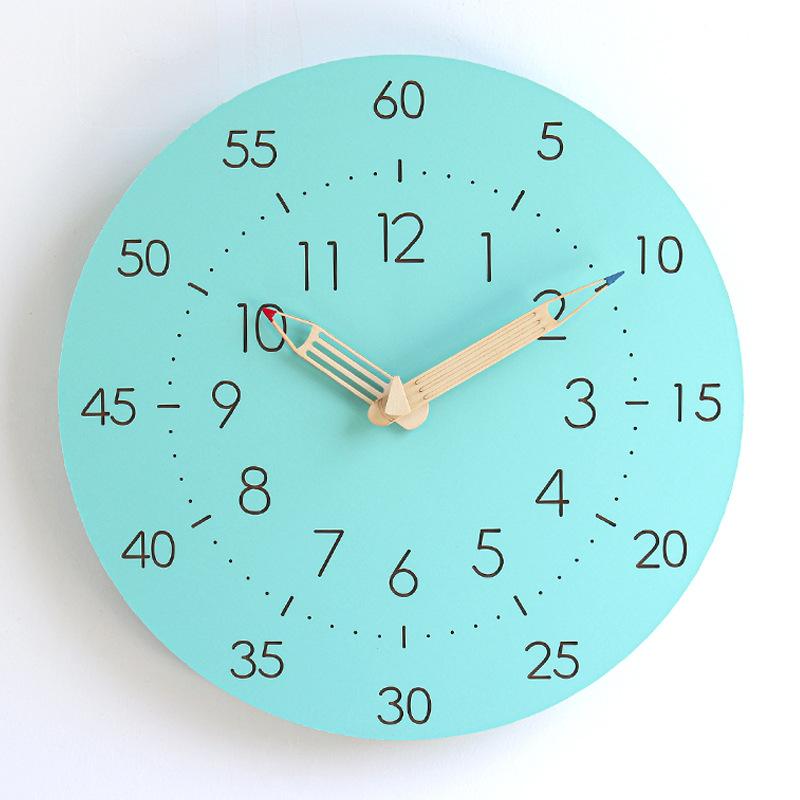 12 Inch Kids Wall Clock - Silent Cartoon Wooden Clock, Children s Learning Room Decor, Creative Living Room Wall Hanging Clock 12 inch