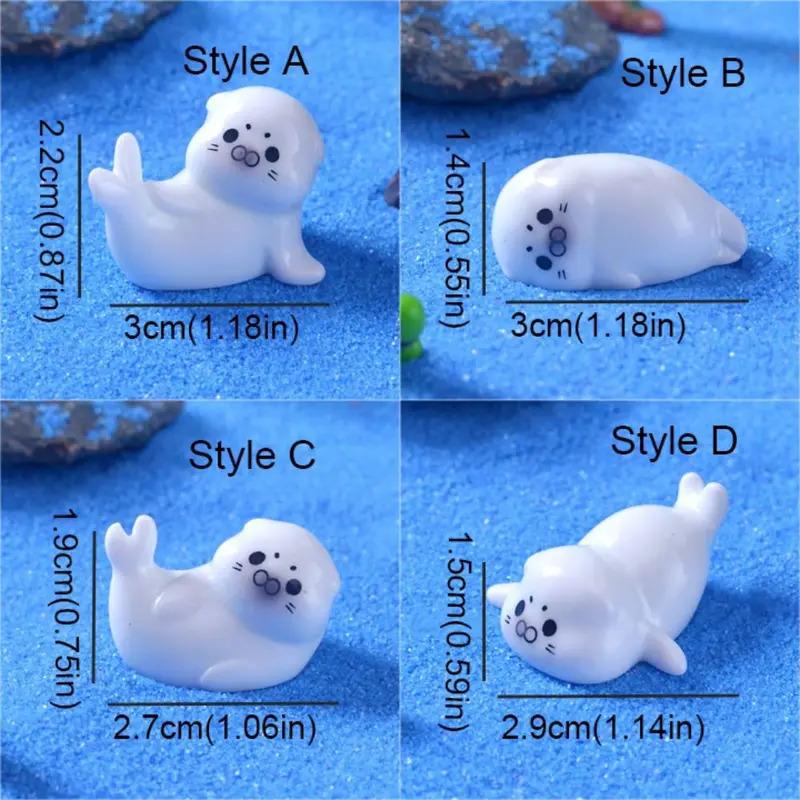 4PCS Cute Ocean Series Sea Lion Decor Micro Landscape Mini Resin Figurine Decorative Fish Tank Small Ornaments Landscaping