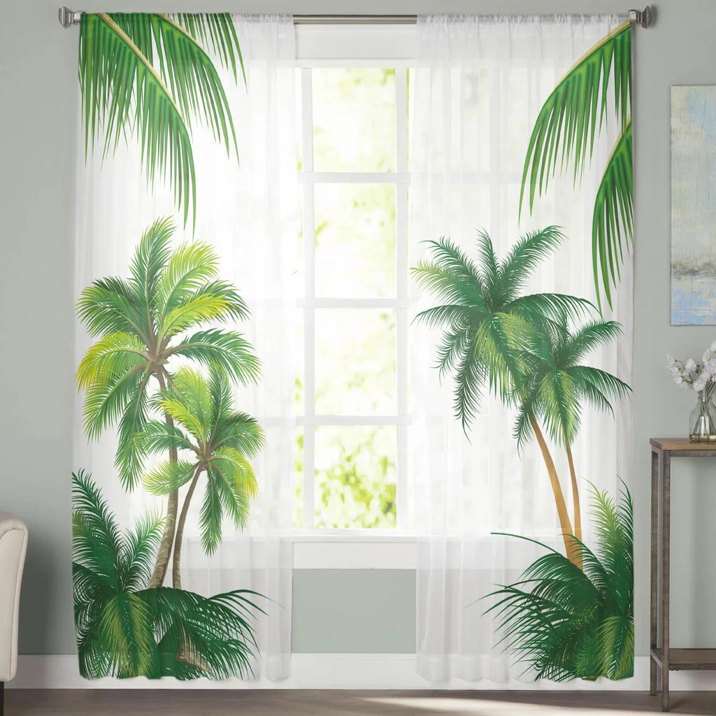 Beach Coconut Tree Summer Window Curtain for Bedroom Sheer Curtain for Living Room Luxury Tulle Curtain for Kitchen