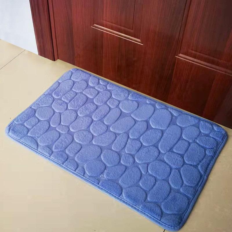 Pebble Print Non-Slip Coral Fleece Bathroom Rug and Toilet Mat Set