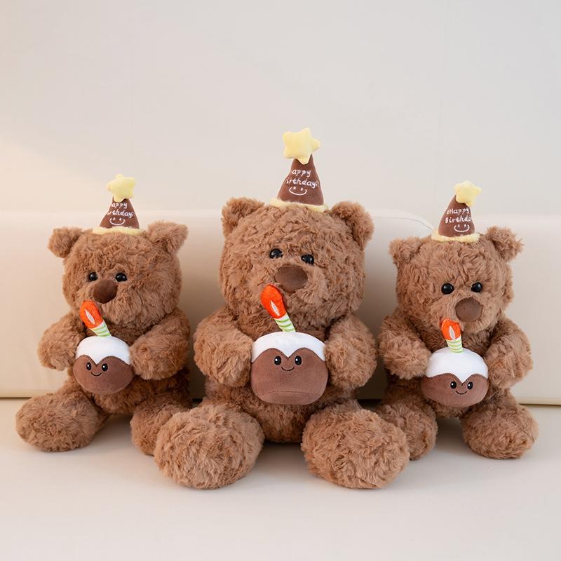 Non-Toxic Cute Bear Stuffed Plush Toy Cartoon Animal Teddy Bear Cake Plushies Cushion Dolls Kids Gifts Happy Baby One Birthday Party Decor