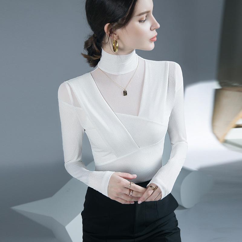

Fashionable European Shiny Silk Mesh Top – Autumn/Winter Base Layer Shirt Medium