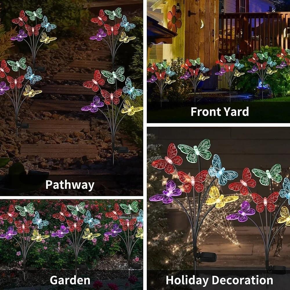 6/8/10 Heads Solar Butterfly Lights Outdoor Multi-Color Changing Butterfly Solar Lights  Lawn Yard
