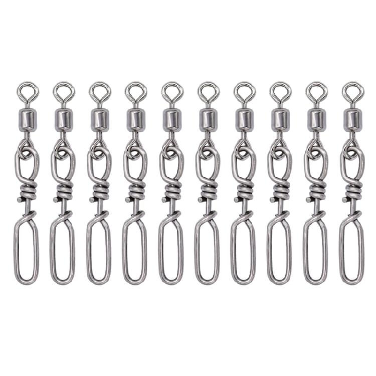 10Pcs Fishing Snap Swivels, Heavy Duty Ball-Bearing Swivel for Saltwater Fishing SS