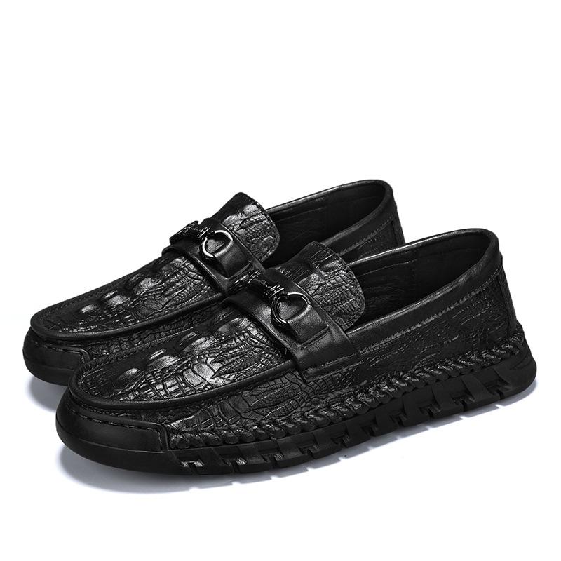 Large size men's beanie shoes crocodile pattern business men's casual leather shoes hand-sewn one-pedal lazy shoes