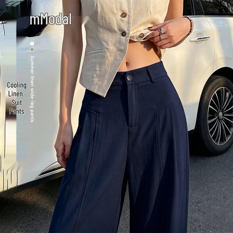 

Women s Modal Linen Blend Wide-Leg Suit Pants L