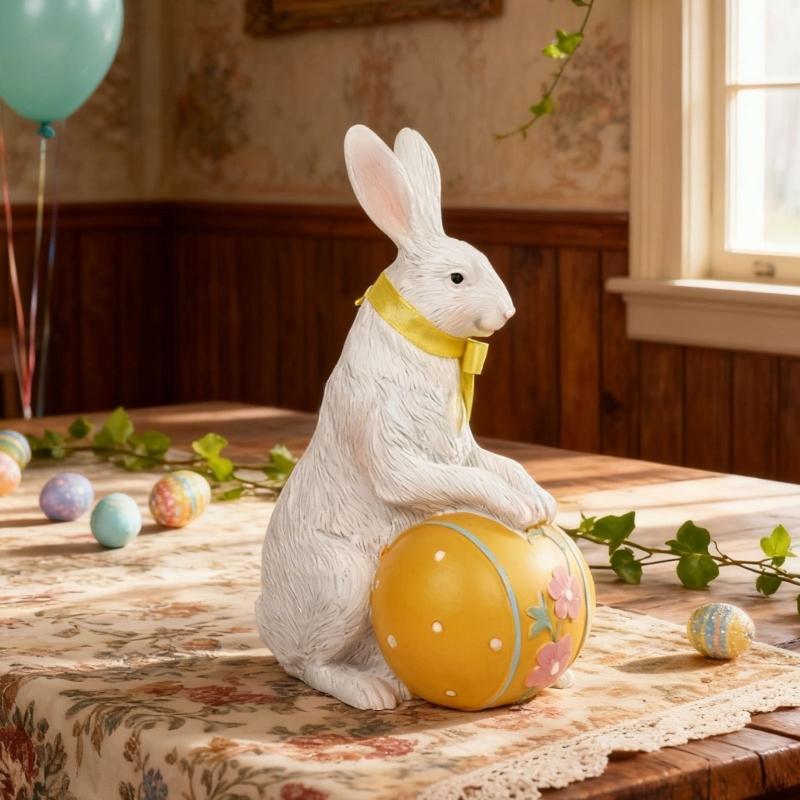 Resin Bunnies Figurine Easter Rabbit Statue Indoor Easter Decoration Modern Art Spring Home Decors,Bunnies Sculpture