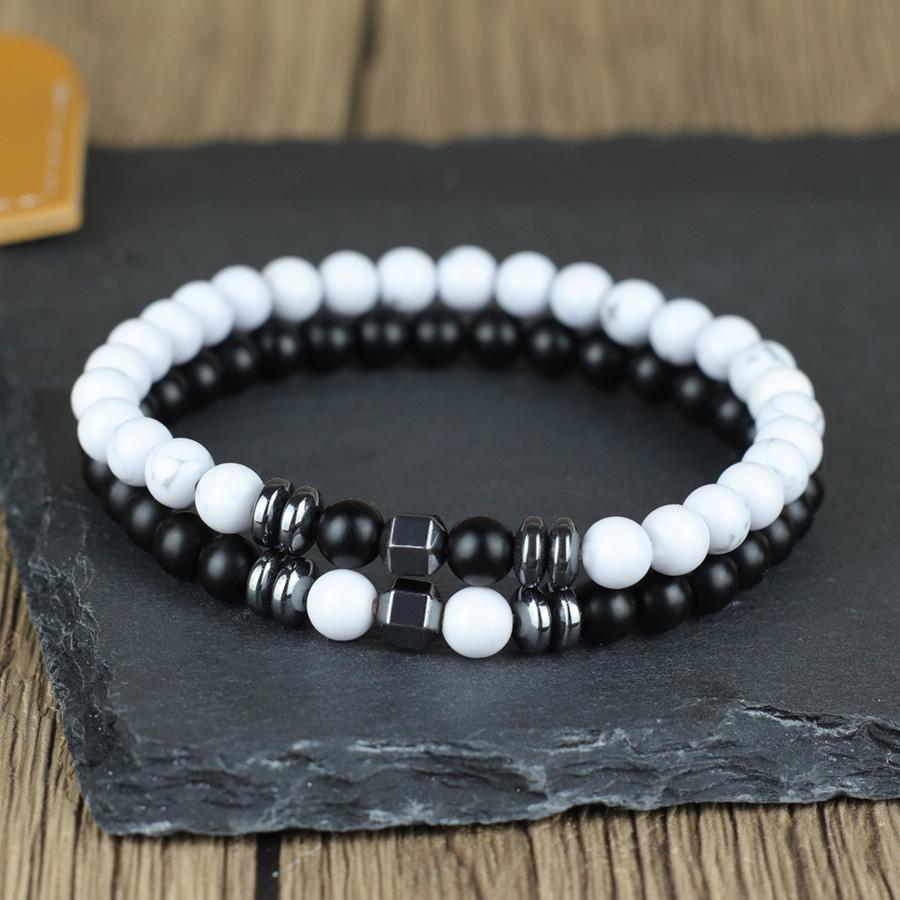 Trendy 2Pcs/Set Men Stone Bracelet Handmade Hematite Healing Braslet Howlite Onyx Malachite Beaded Braclet Pulseria Hombre Joias