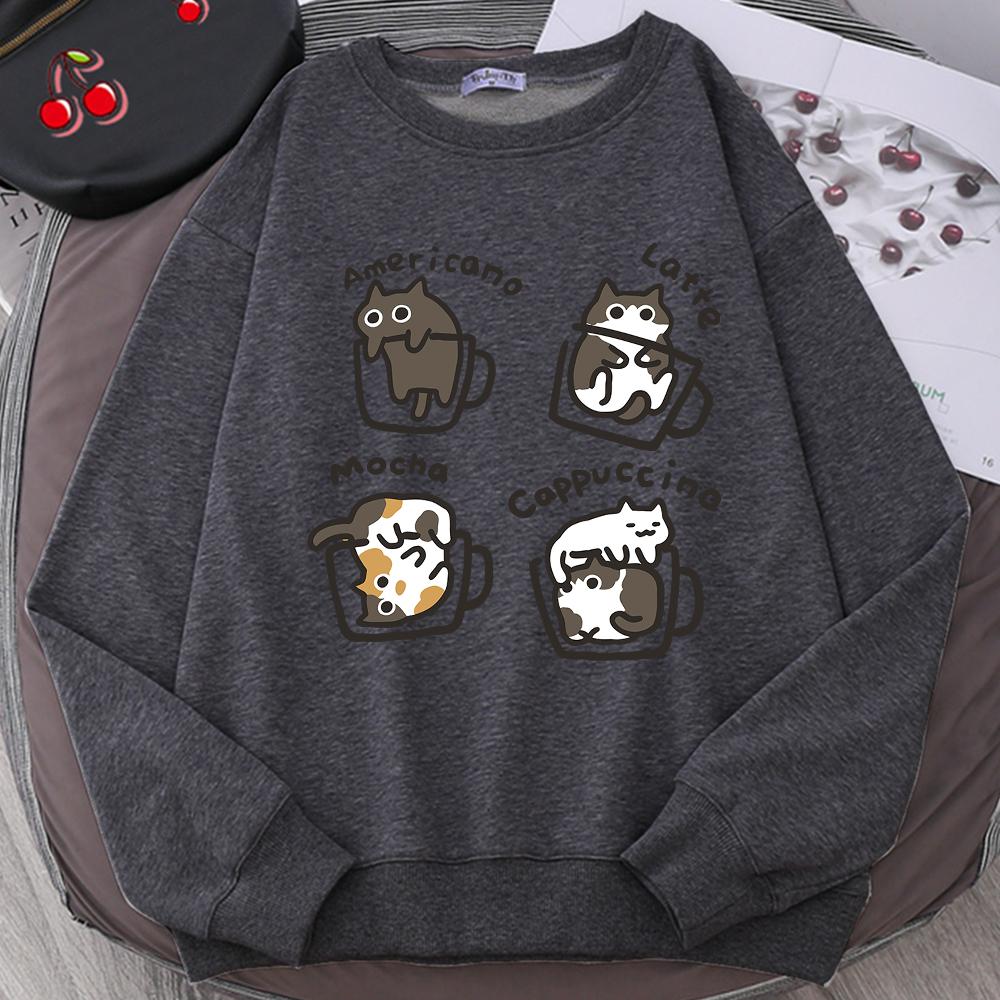 American Style Coffee Cat Cute Print Hoody Men Cartoon Street Clothing Prints Hoodies Japan Harajuku Sweatshirt Hoodie