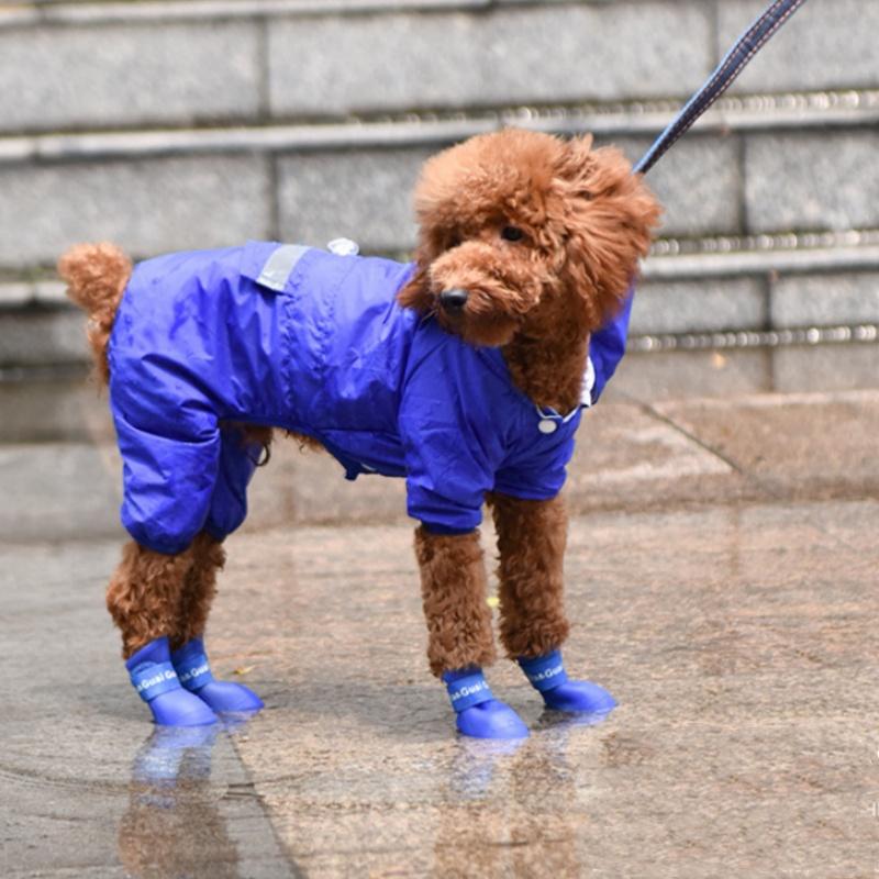 A Set Of Blue Pet Rain Boots Silicone Anti-slip And Waterproof Dog Shoes And Dog Foot Covers Suitable For Puppies
