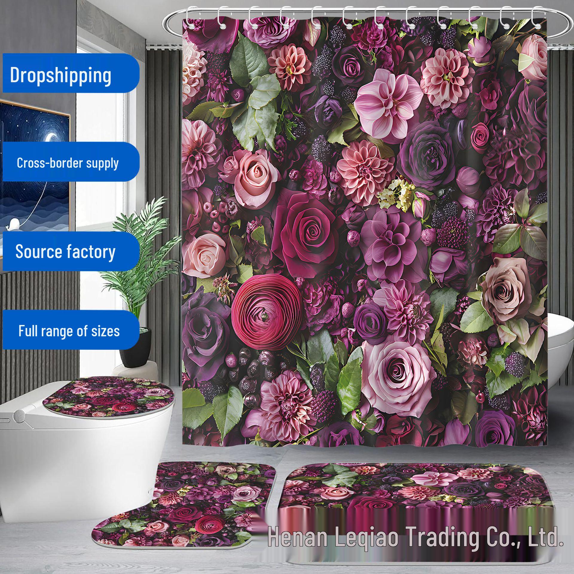 

Всесезонный Водонепроницаемый Цветочный Набор Штор для Душа и Ванной - Машинная Стирка, Идеально для Декора Ванной Комнаты Includes 12 hooks