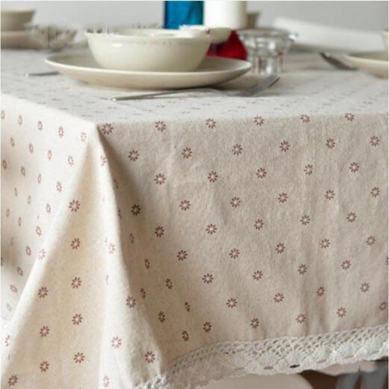 Tablecloth Daisy Print Small Dots Pastoral Cotton and Linen Tablecloth Table Cover