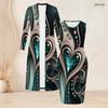 Women Plus Size Two Piece Set Long Sleeve Open Front Cardigan Sleeveless Bodycon Printed Dress Black Green Gold