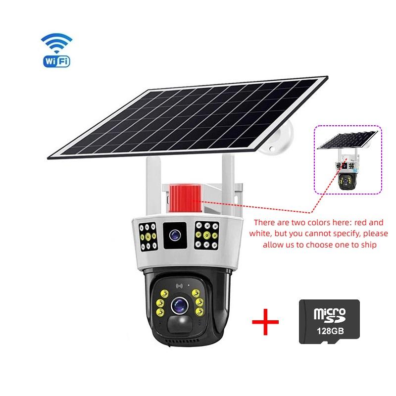 Solar Powered Three-screen Surveillance Camera 360° Outdoor Day and Night Full Color Mobile Phone Remote Wifi/4g Wireless Camera
