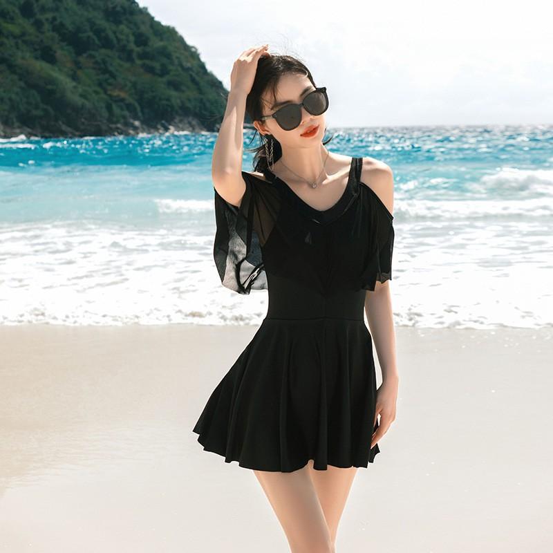 

Hot One-piece Swimsuit Women Covering Flesh Showing Slimming Conservative Fashionable Seaside Water Park M чорний