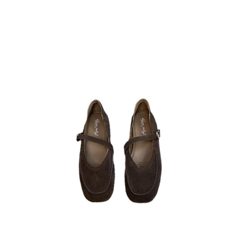 2025 Spring and Summer New French Flat-soled Retro Single Shoes Comfortable and Versatile One-word Belt Mary Jane Shoes Square Head Shoes