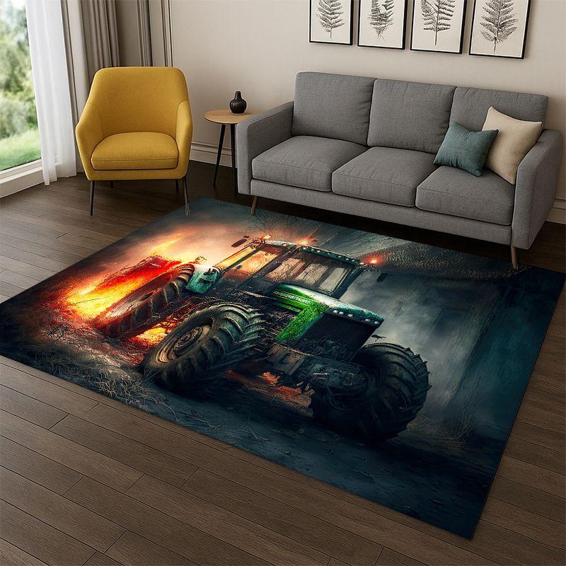 Retro Traktor Auto LKW Cartoon Teppich für Schlafzimmer Wohnzimmer Sofa Spielzimmer Fußmatte Heimdekoration, Kinder Spielbereich Teppich Rutschfest