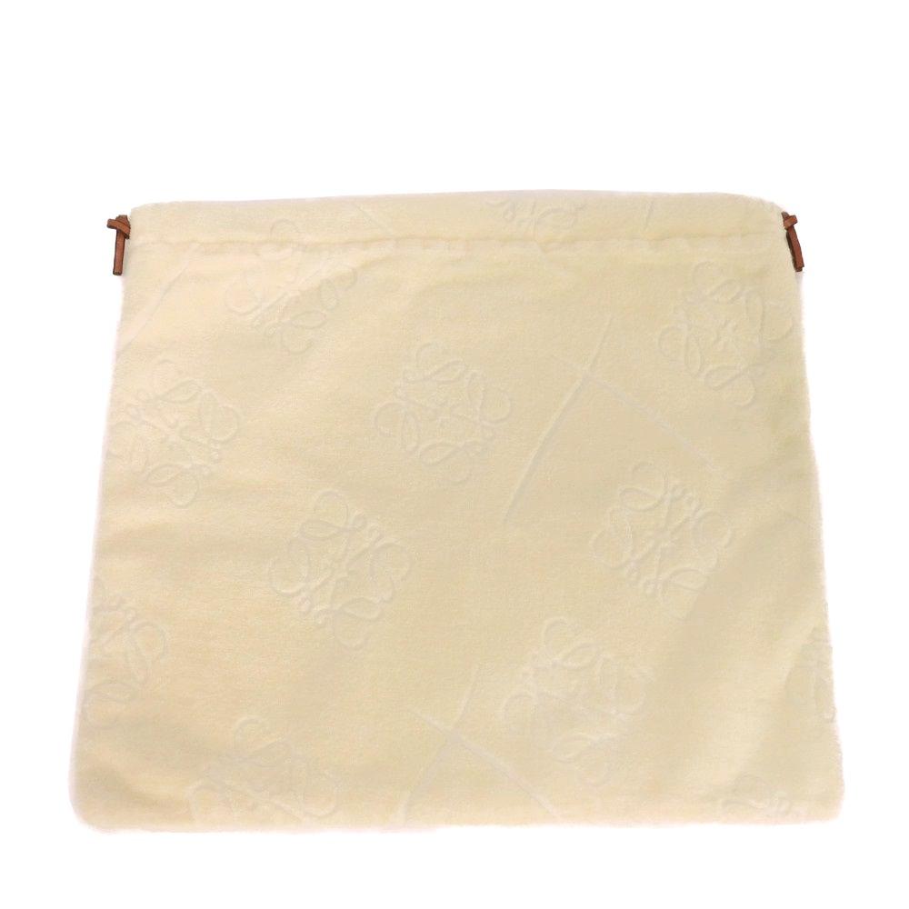 Used 12695 Towel Pouch C822Q29X01 7922 Logo Embossed Cotton All-Over Print Light Beige Calfskin Tan Anagram Pile Ecru