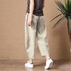 2025 Summer Retro Literary Nine-point Straight Casual Pants Women's Loose Thin Cotton and Linen Solid Color Elastic Waist Wide-leg Pants