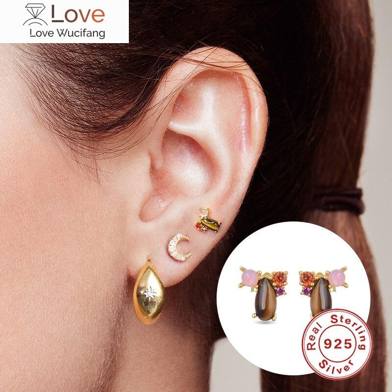 100 %Real Silver 925 Earrings  Trend Women 'S Earrings Garnet Red Stud Jewelry
