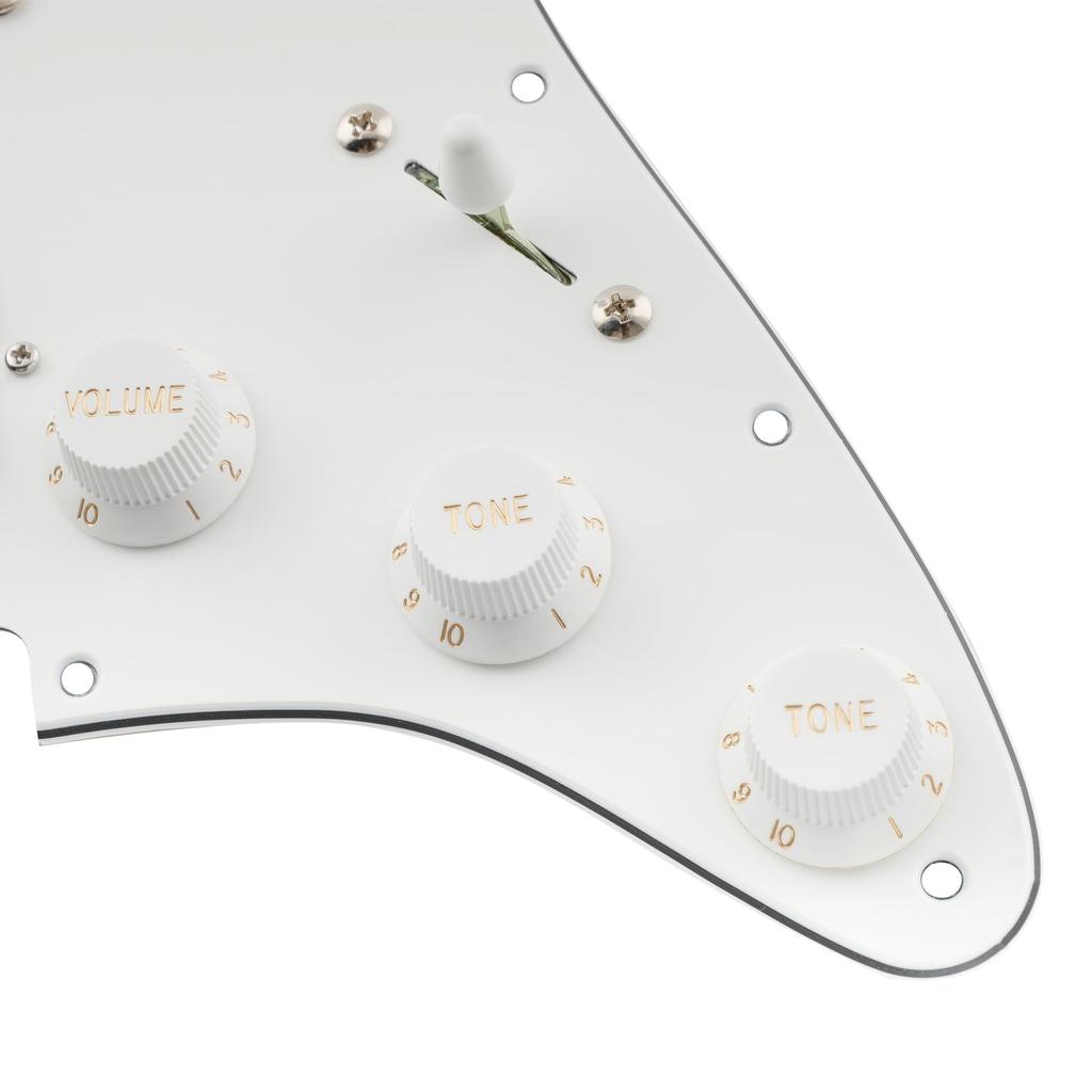 Musiclily Pro SSH Stratocaster Prewired Pickguard for ST Stratocaster Electric Guitar with Artec Alnico 5 Set Pickups, White, 3-Piece