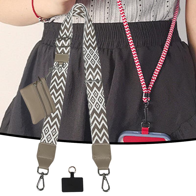 Phone Strap With Zippered Pouch For Women, Adjustable Cellphone Lanyard Crossbody With Wallet ,Clip And Go Strap for Phone