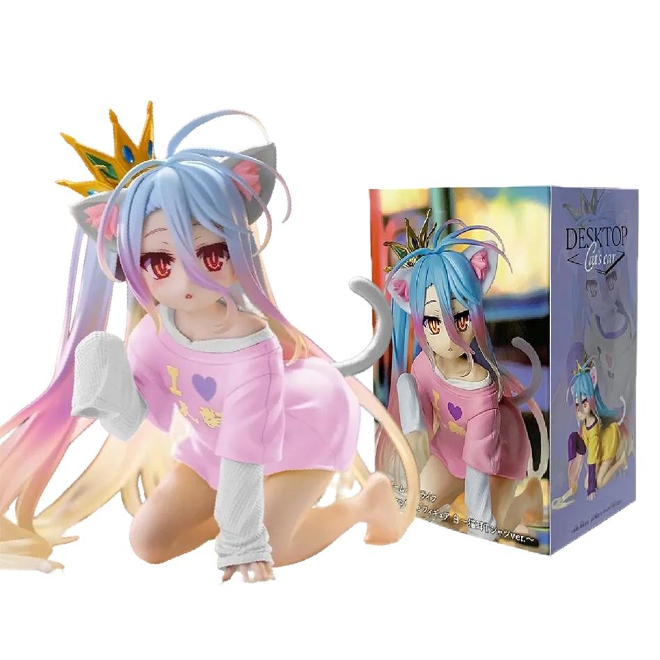 

In Stock Anime No Game No Life: Zero Shiro Desktop Cute White Figure for Cat Ear T-shirt 10cm Model Toy Figure Ornaments Present