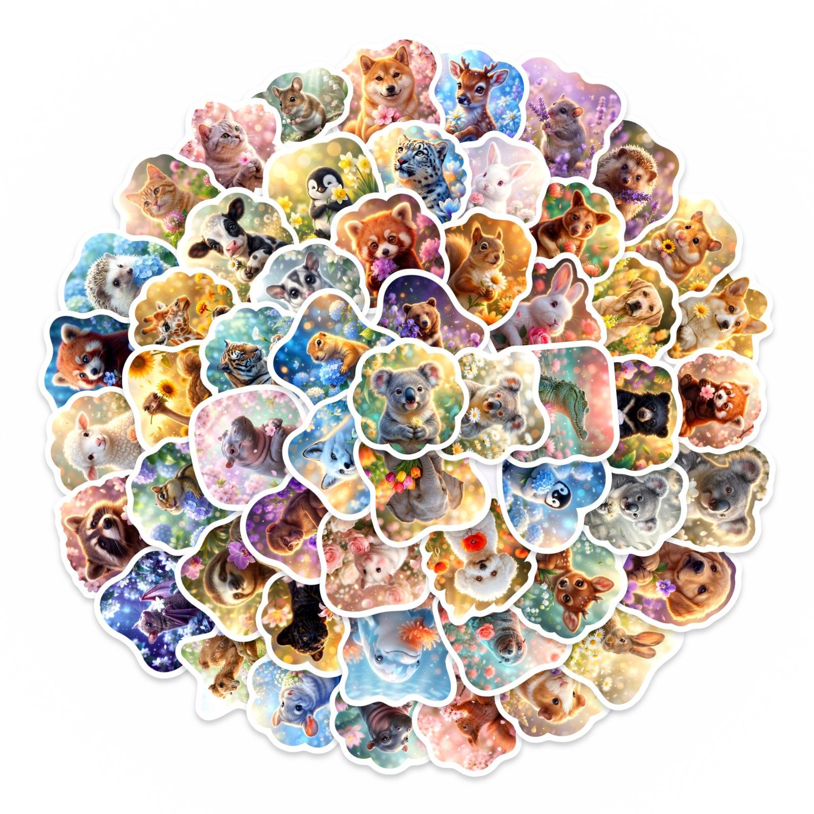 

50 Flower Offering Animal Stickers Children S Handbook Decoration Cartoon Cute Pet Stickers Creative Gooka Stickers