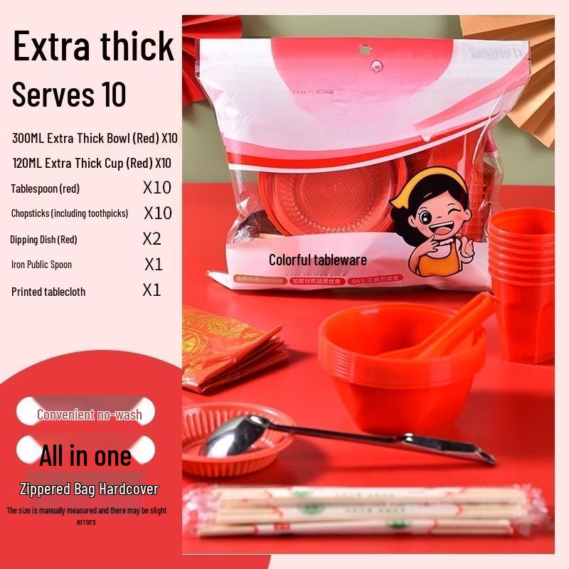 OIMG Disposable Red Plastic Tableware Set