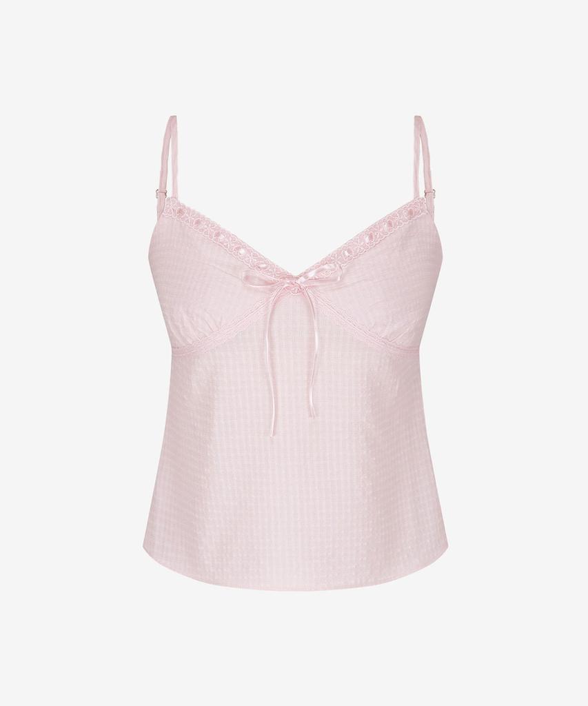 Limekeu Check Shirred Lace Ribbon Camisole Pink