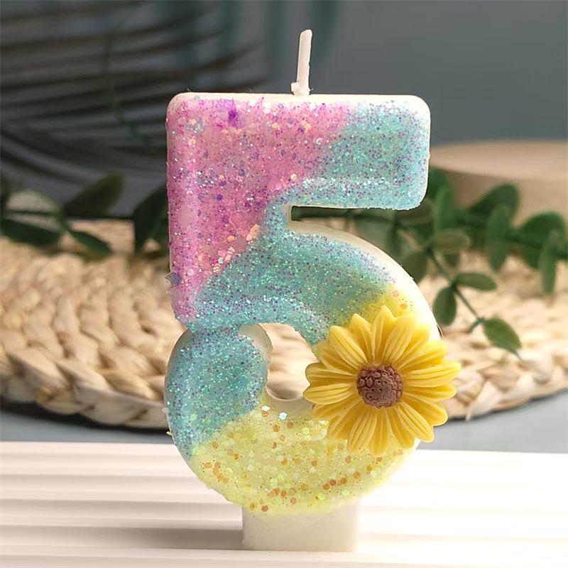 Creative Design Yellow Sun Flower Digital Candles Made of Delicate Cake Candle Decoration Independent Packaging
