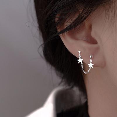 Star Tassel Link Copper Female Ear Studs Star Ear Studs Ear Chain Earrings Korean Style Earrings