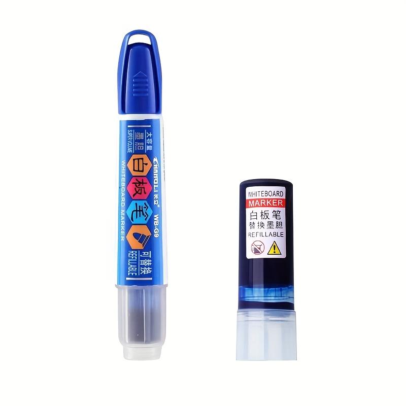 1 Marker + 1 Ink Bottle, Minimalist Black/Blue/Red High-Capacity Refillable Dry-Erase Whiteboard Marker with Erasable Broad Tip