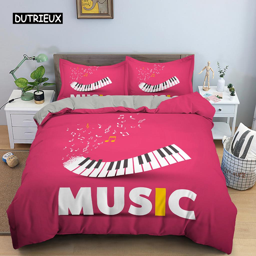 Music Bedding Set Piano Keyboard Music Note Duvet Cover Queen Size Bed Linen Comforter Microfiber Guitar Polyester Bedding Sets