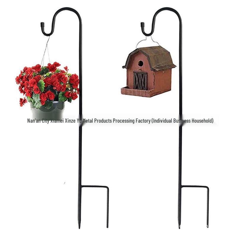 TEMU Rustproof Wrought Iron Shepherd's Double Hook Garden Bracket for Courtyard Lawn.