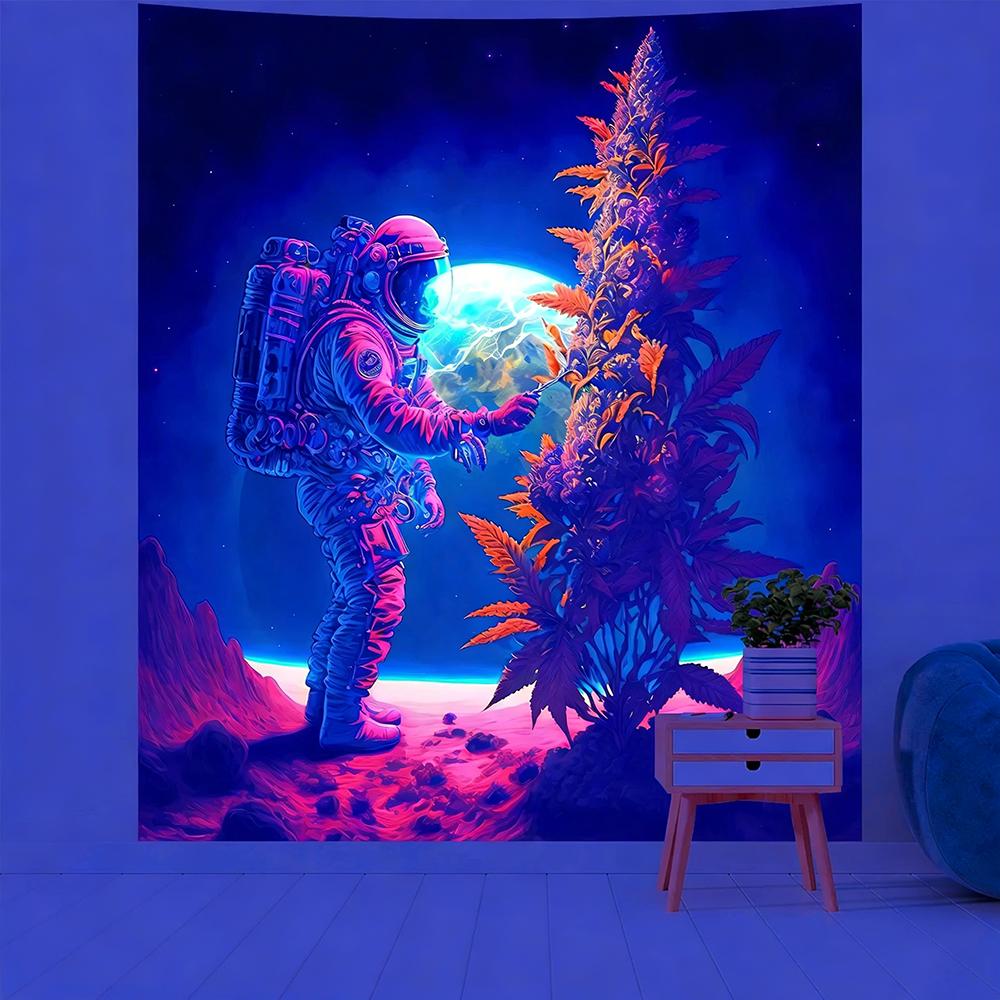 Neon Astronaut Tapestry For Vivid Decor Uv Reaction Tapestry Background Decoration Wall Hanging Bedroom Party Decoration