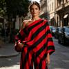 Damen gestreifte 2-teilige Sets Lässiges One-Shoulder-Langarmtop und Hose passendes Set Sommer Lässige Urlaubs-Loungewear Outfits