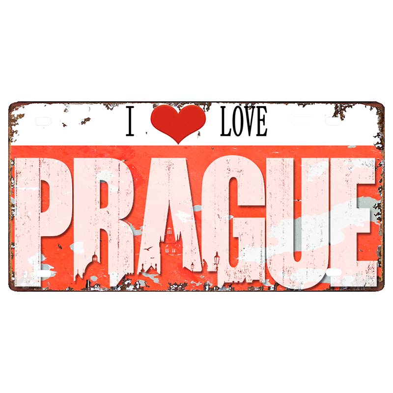 Prague Travel City Car Lisence Vintage Poster Souvenir Metal Sign Retro Plaque For Wall Shop Bar Home Decor 30X15CM  DC-0958A