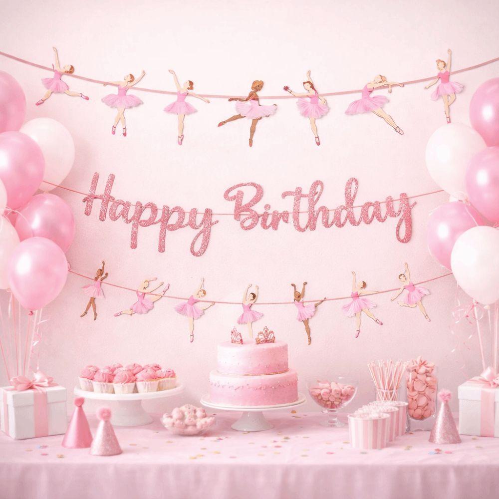 Paper Material Ballet Birthday Banner Pink Color Ballet Theme Set  Birthday Party